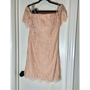 Christina Wu blush pink lace off the shoulder knee length dress size 10